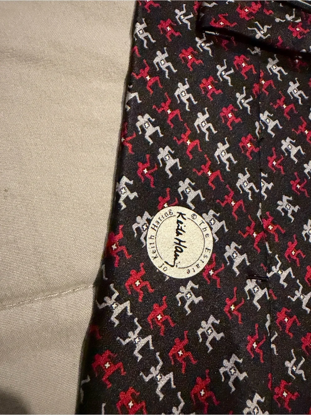 Black Silk Tie with Red and White Geometric Motif